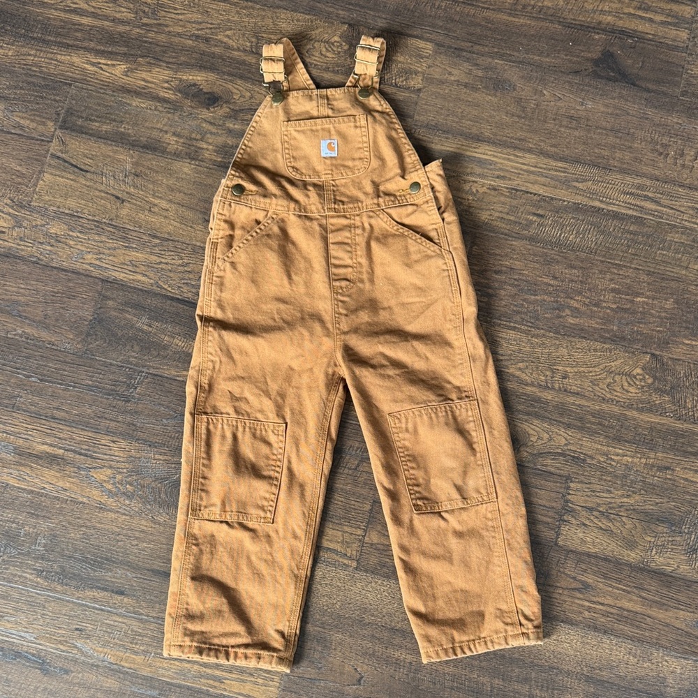 Carhartt Kids' Tan Canvas Flannel Lined Overalls with Pockets